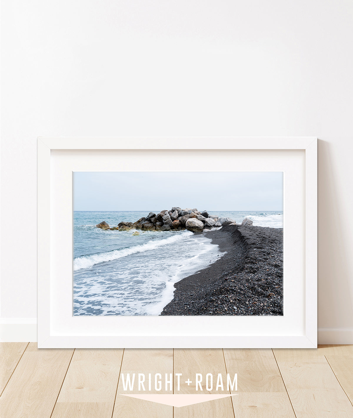 Black Beach Art Print, Santorini Greece