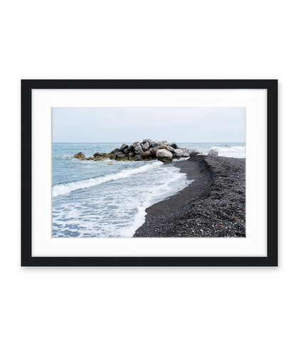 Black Beach Art Print, Santorini Greece