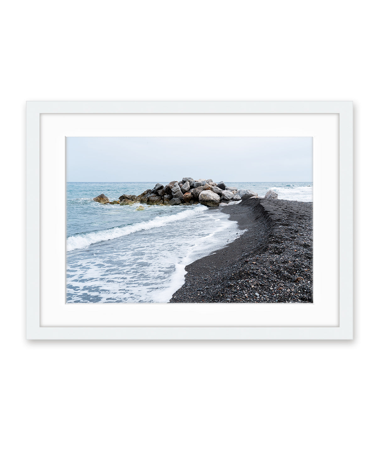 Black Beach Art Print, Santorini Greece