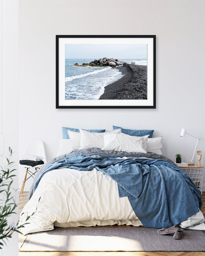 Black Beach Art Print, Santorini Greece