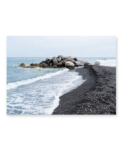 Black Beach Art Print, Santorini Greece