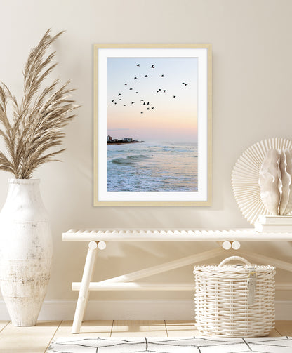 neutral coastal decor pastel blue beach photograph