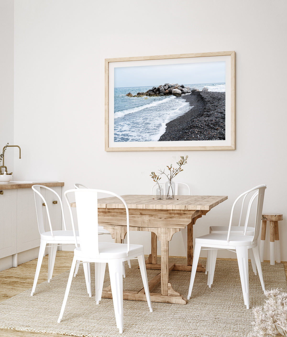 Black Beach Art Print, Santorini Greece