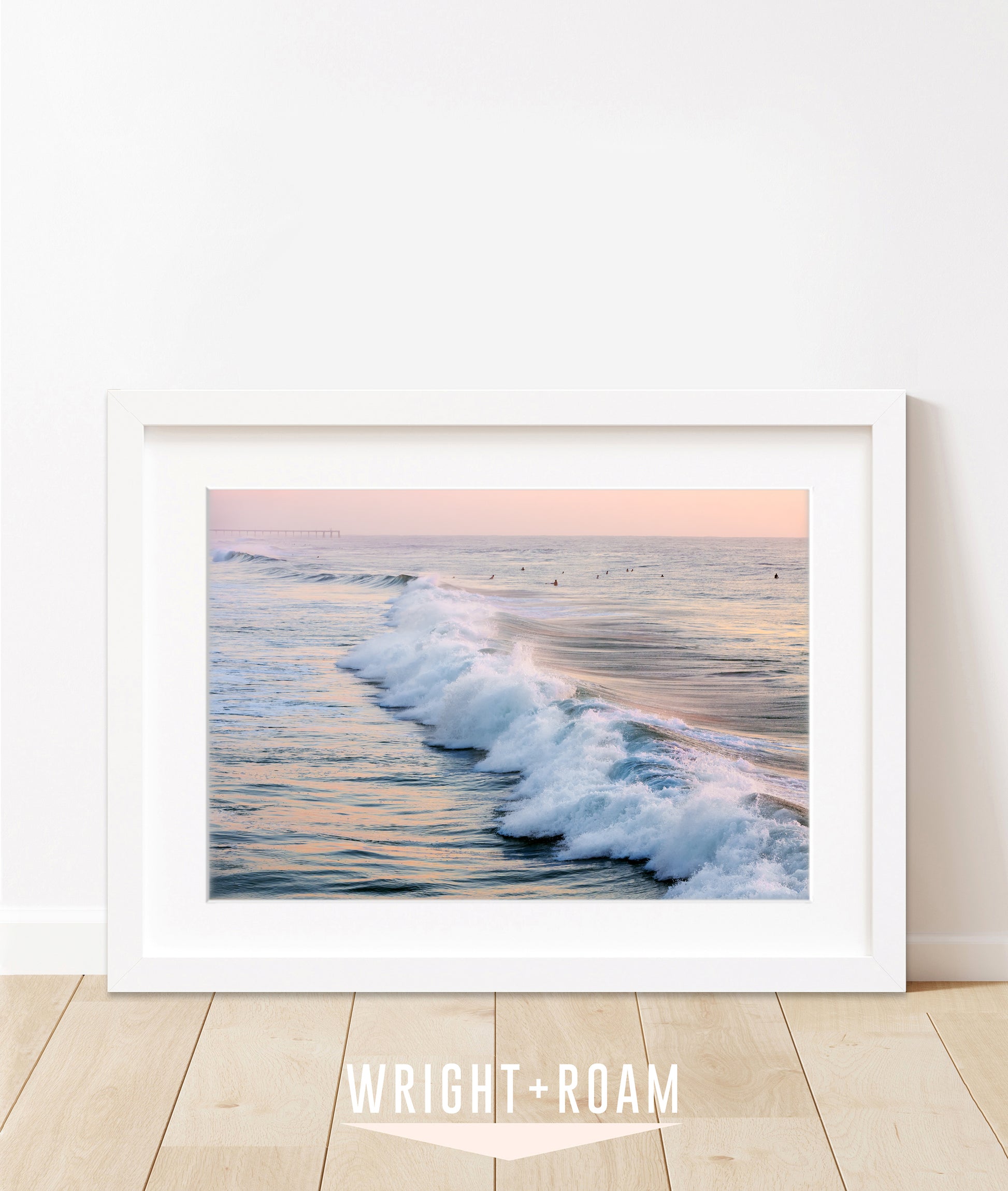 pink sunrise waves surf print