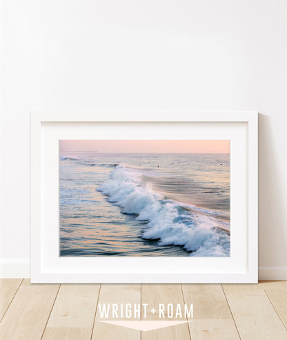 pink sunrise waves surf print