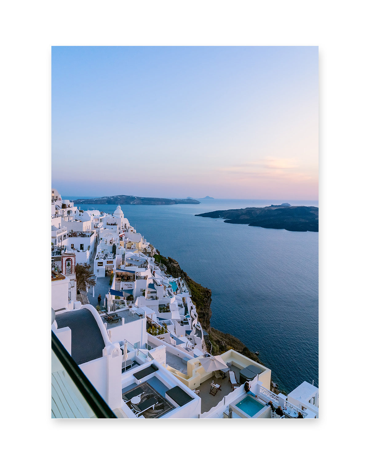 blue sunset caldera santorini, greece