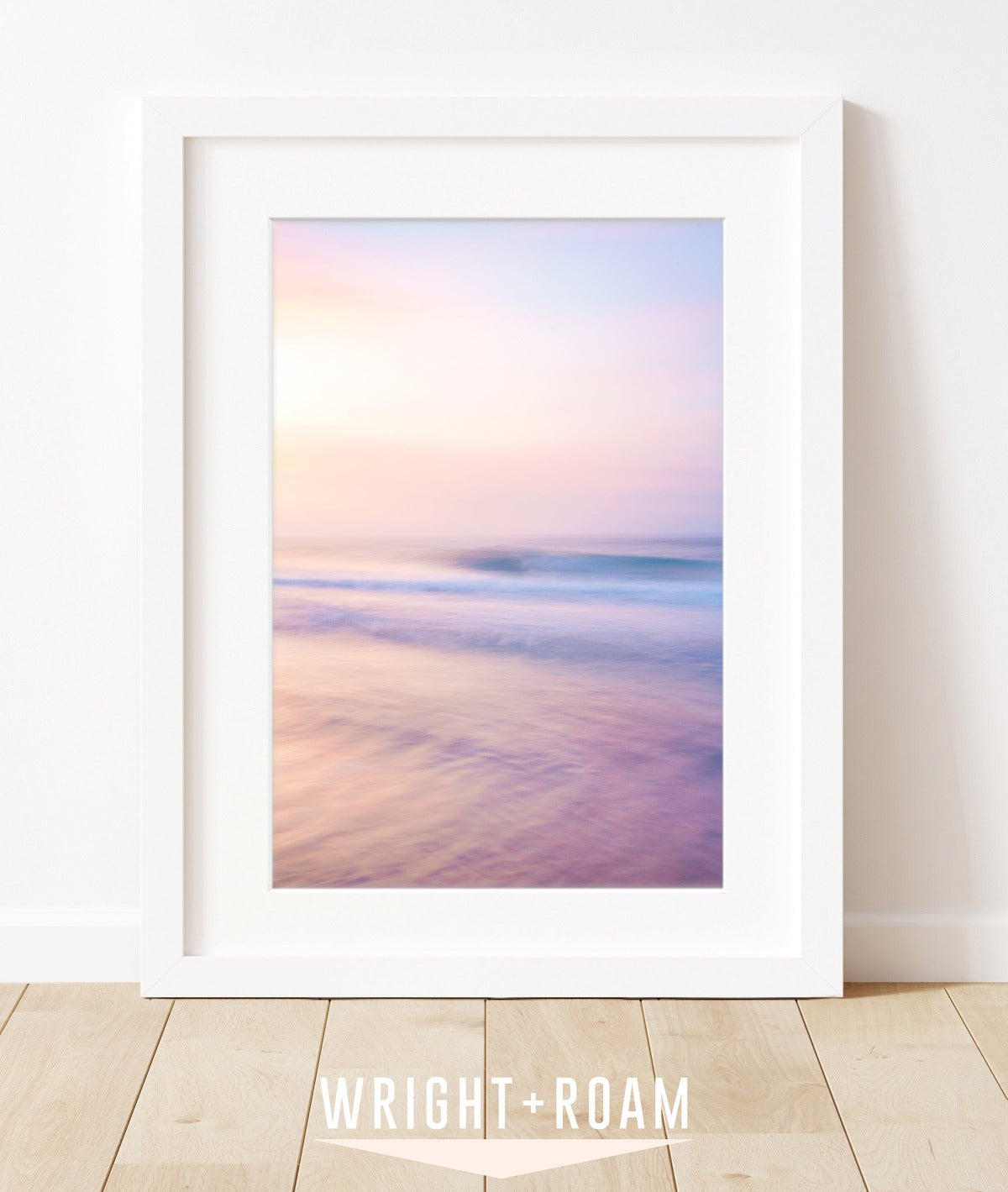 abstract minimal beach photograph, pink sunrise by Wright and Roam