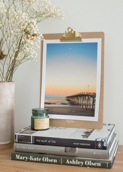 Blue Yellow Sunset Pier Print