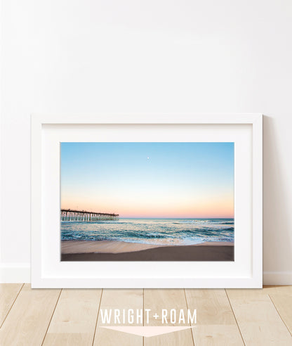 blue sunset beach photograph, Carolina beach, by Wright and Roam