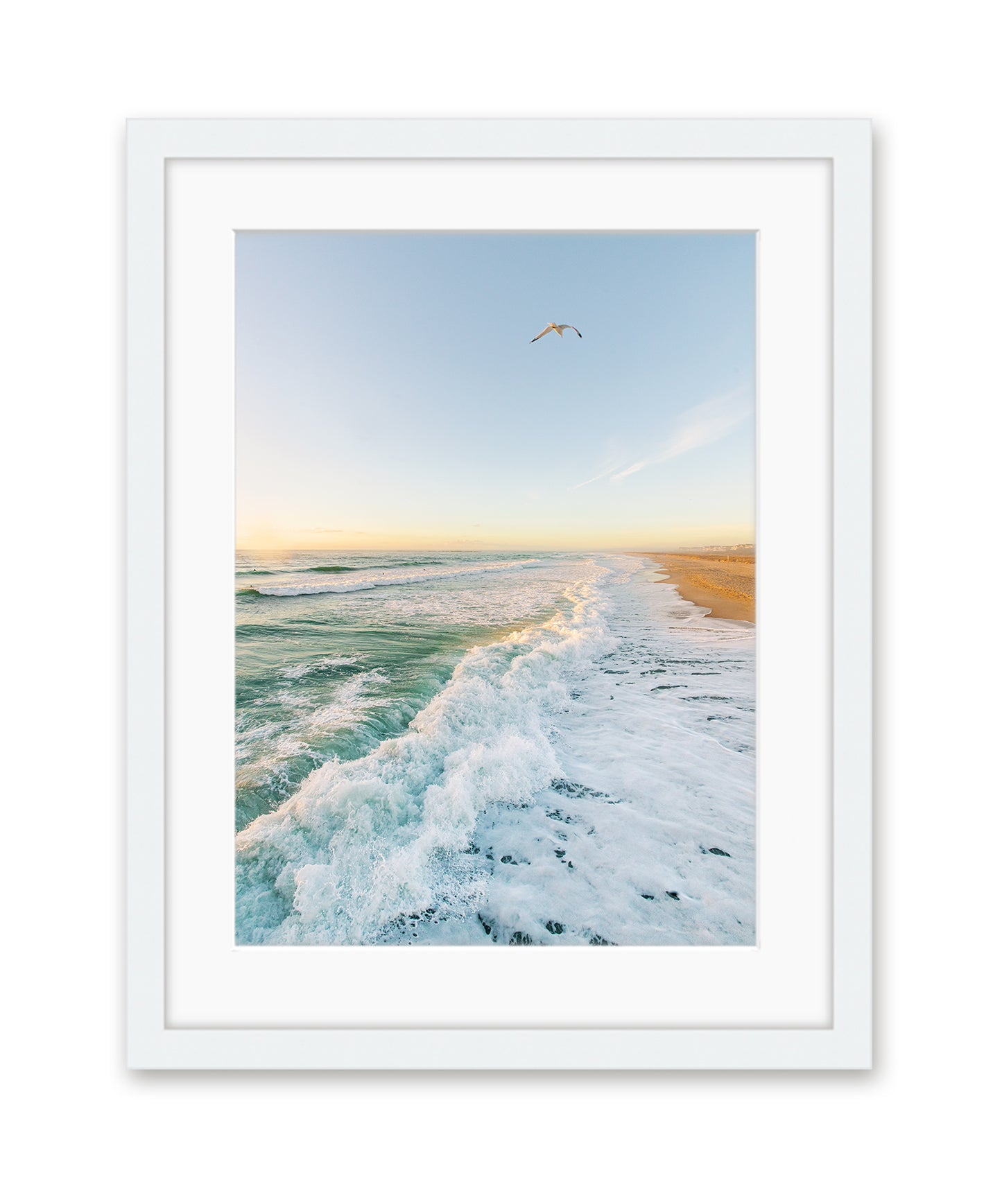 blue wrightsville beach photograph with white frame