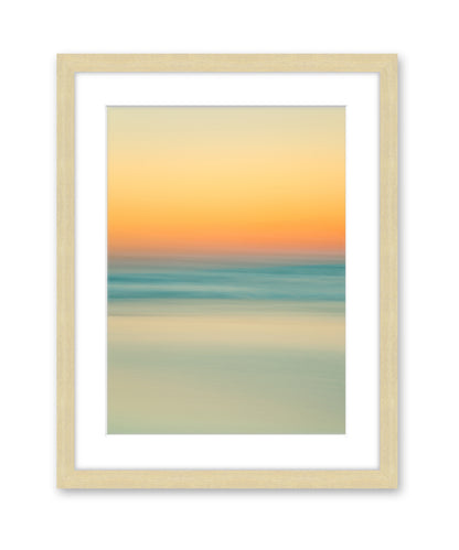 abstract minimal print, sunrise beach photograph, natural wood by Wright and Roam