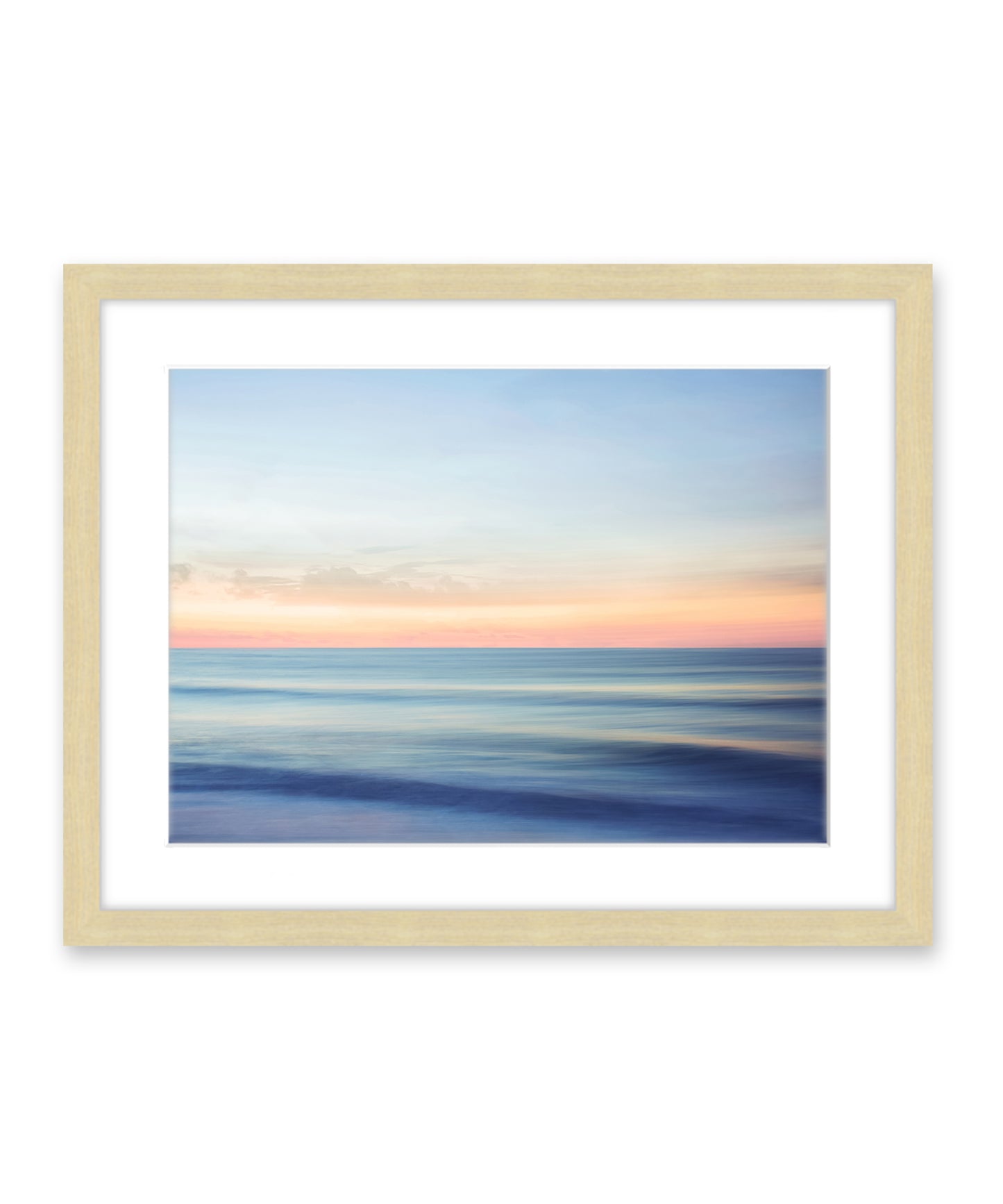 indigo blue abstract, minimal waves beach photograph, natural wood frame by Wright and Roam