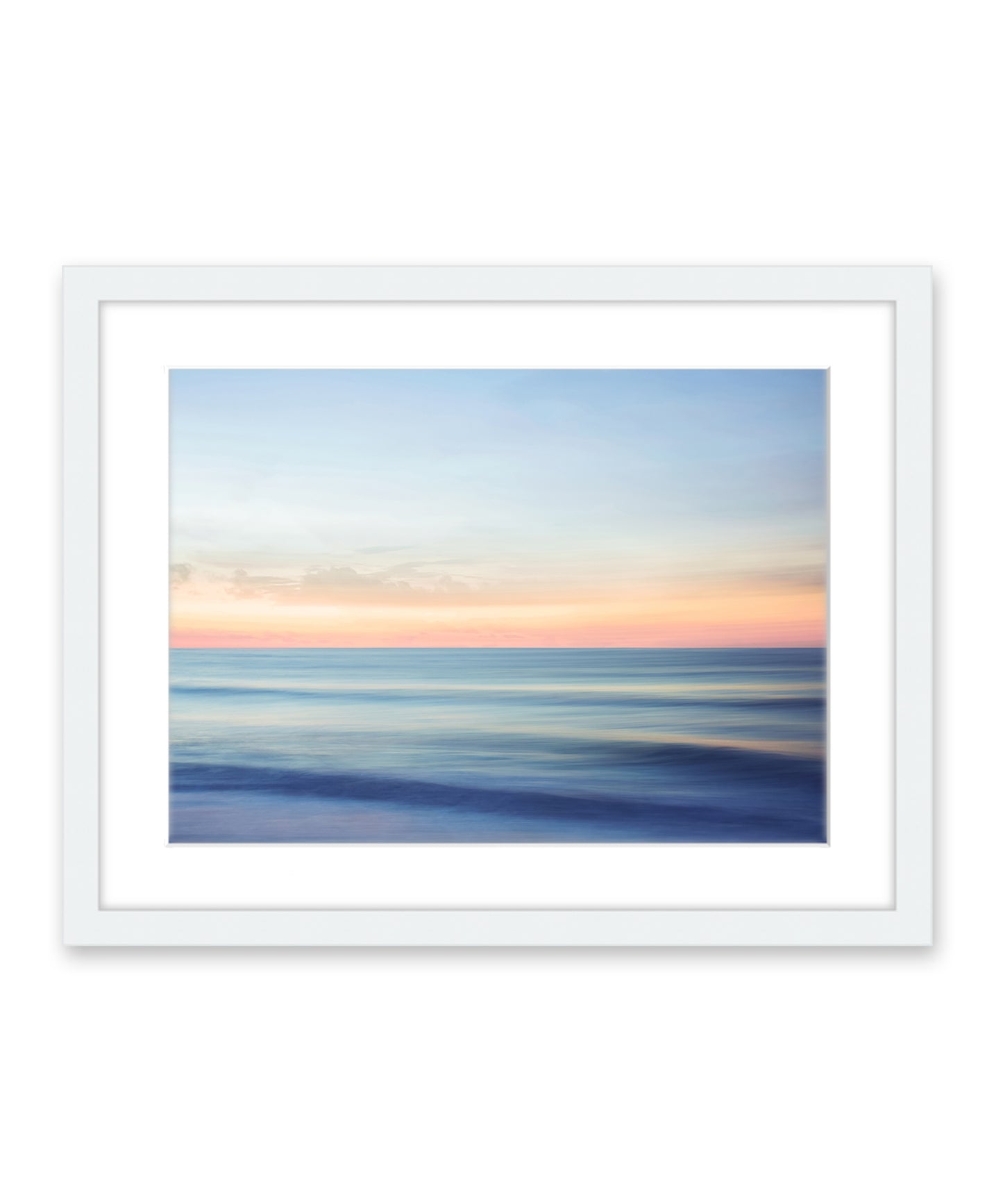 indigo blue abstract, minimal waves beach photograph, white wood frame by Wright and Roam