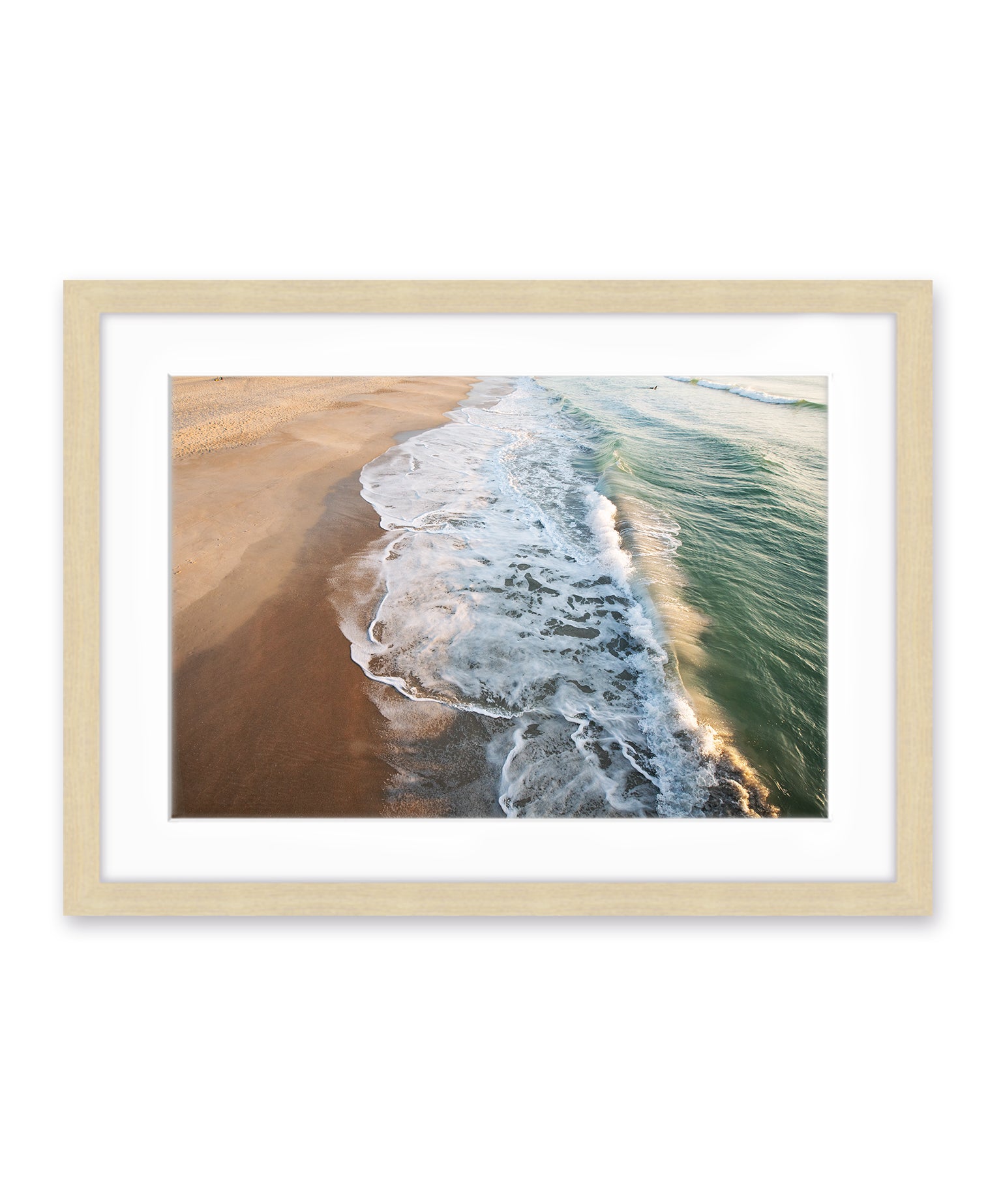 minimal aerial ocean waves, shoreline, wood frame