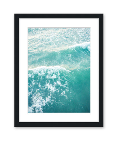 aqua blue ocean waves aerial photograph, black wood frame, by Wright and Roam