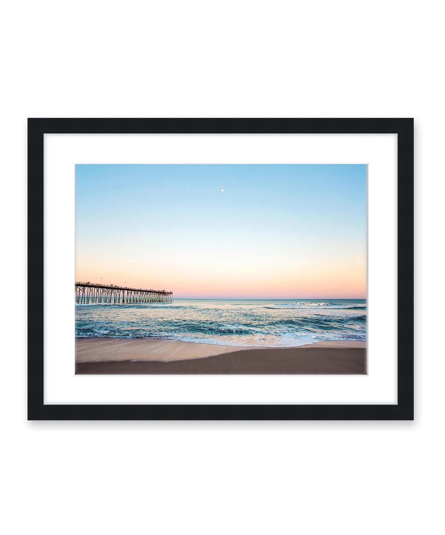 blue sunset beach photograph, Carolina beach, black frame by Wright and Roam