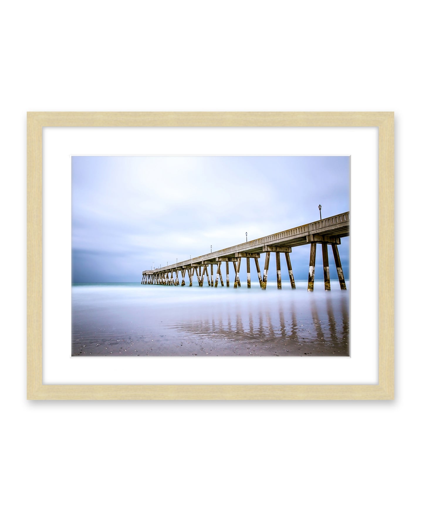 blue Johnny mercer pier Wrightsville beach photograph, natural wood frame, by Wright and Roam