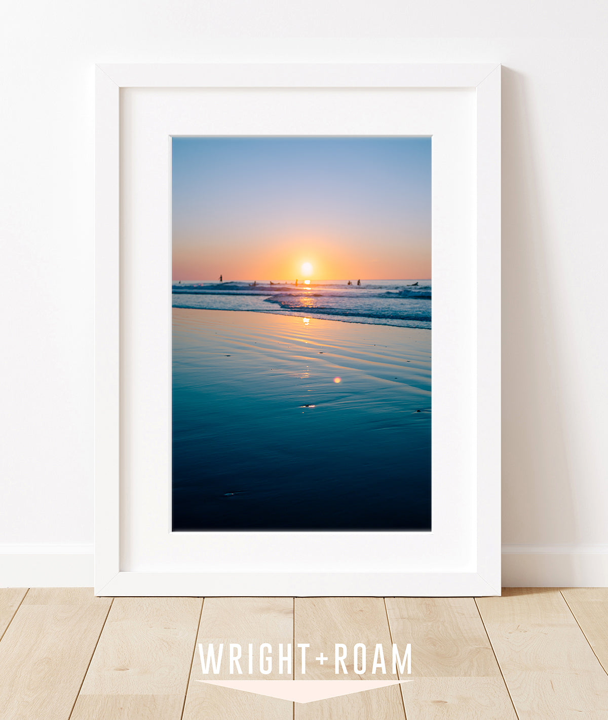 colorful blue sunrise beach wall art