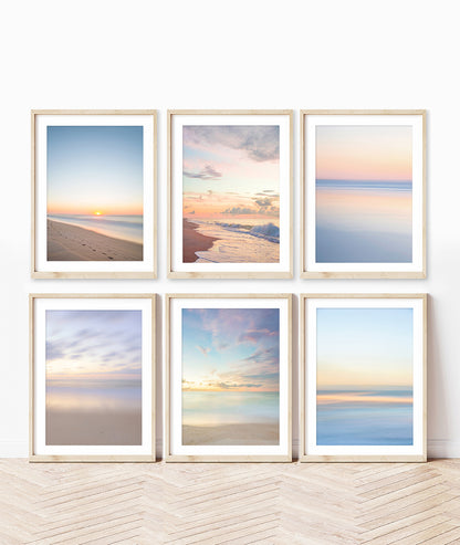 set of six neutral abstract minimal beach prints, Wright and Roam