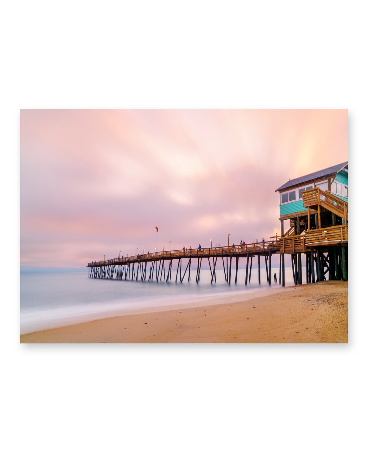 outer banks, avalon pier north carolina, sunrise beach wall art print by wright and roam