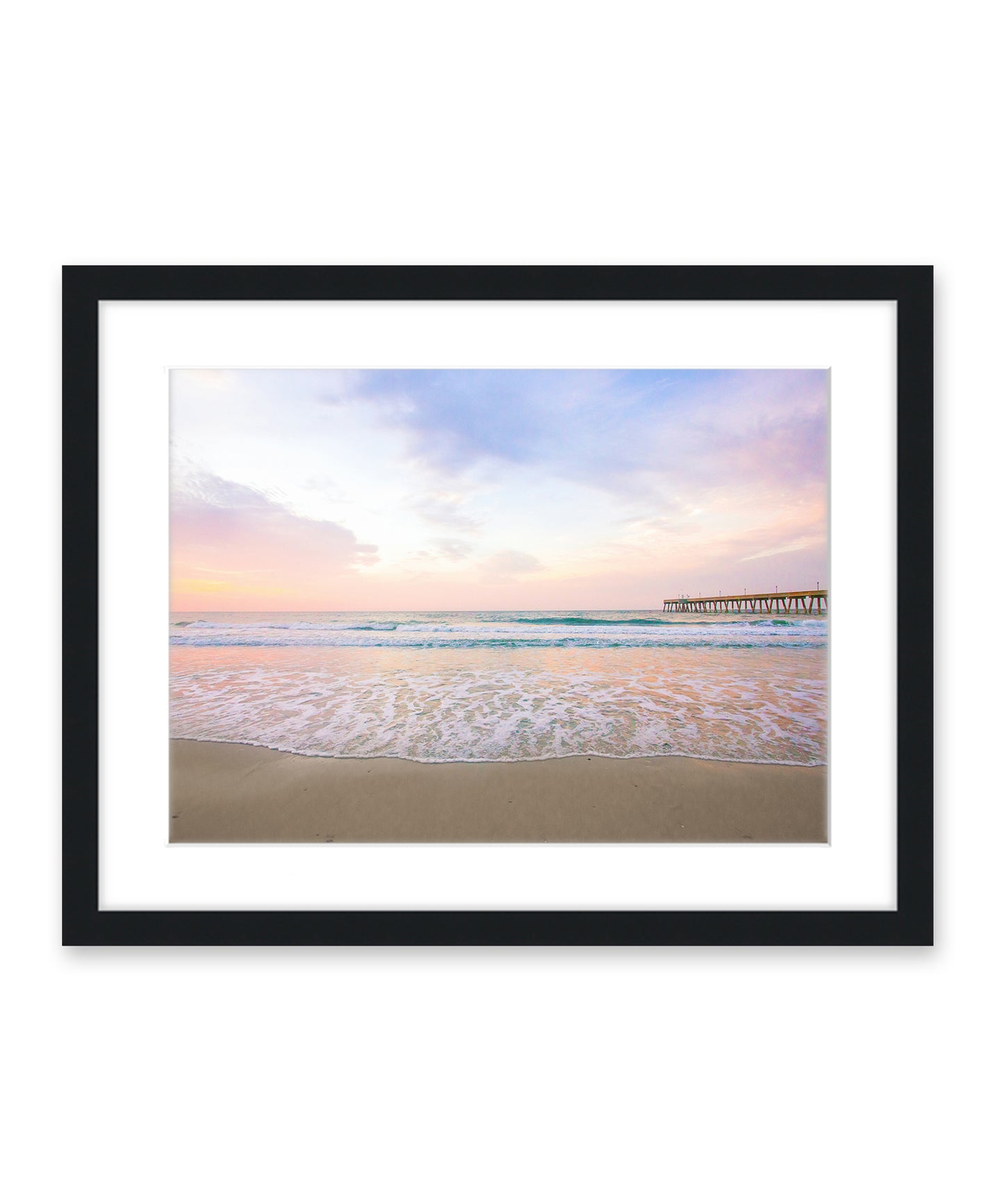 pastel pink and purple sunrise Wrightsville beach photograph, black frame by Wright and Roam