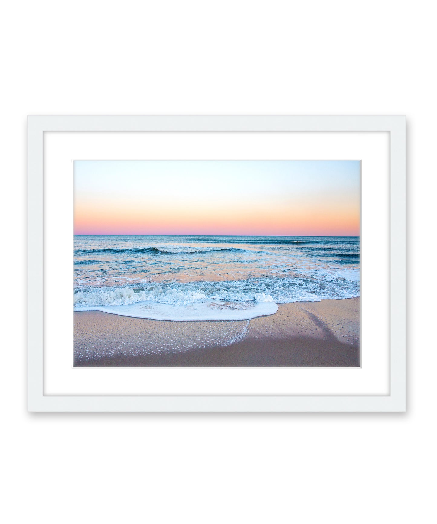 blue rainbow sunset beach photograph, white frame, by Wright and Roam