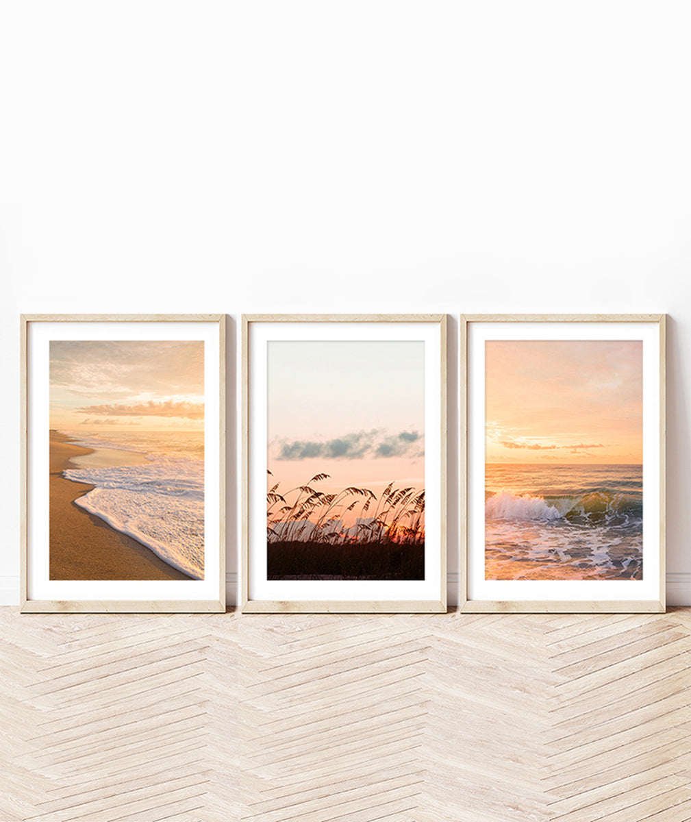 warm sunset beach photograph, set of 3 by Wright and Roam