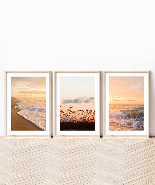 warm sunset beach photograph, set of 3 by Wright and Roam