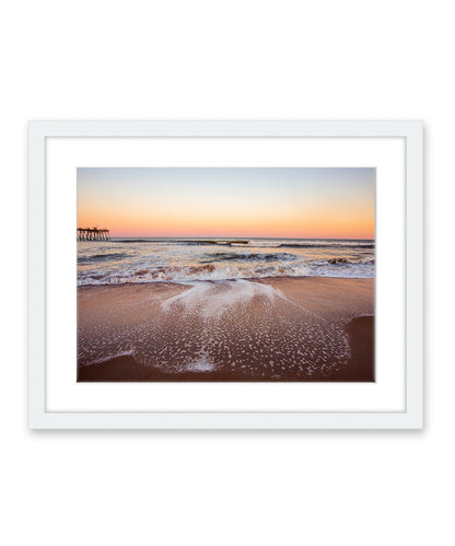 warm summer sunset Carolina beach photograph, white frame by Wright and Roam