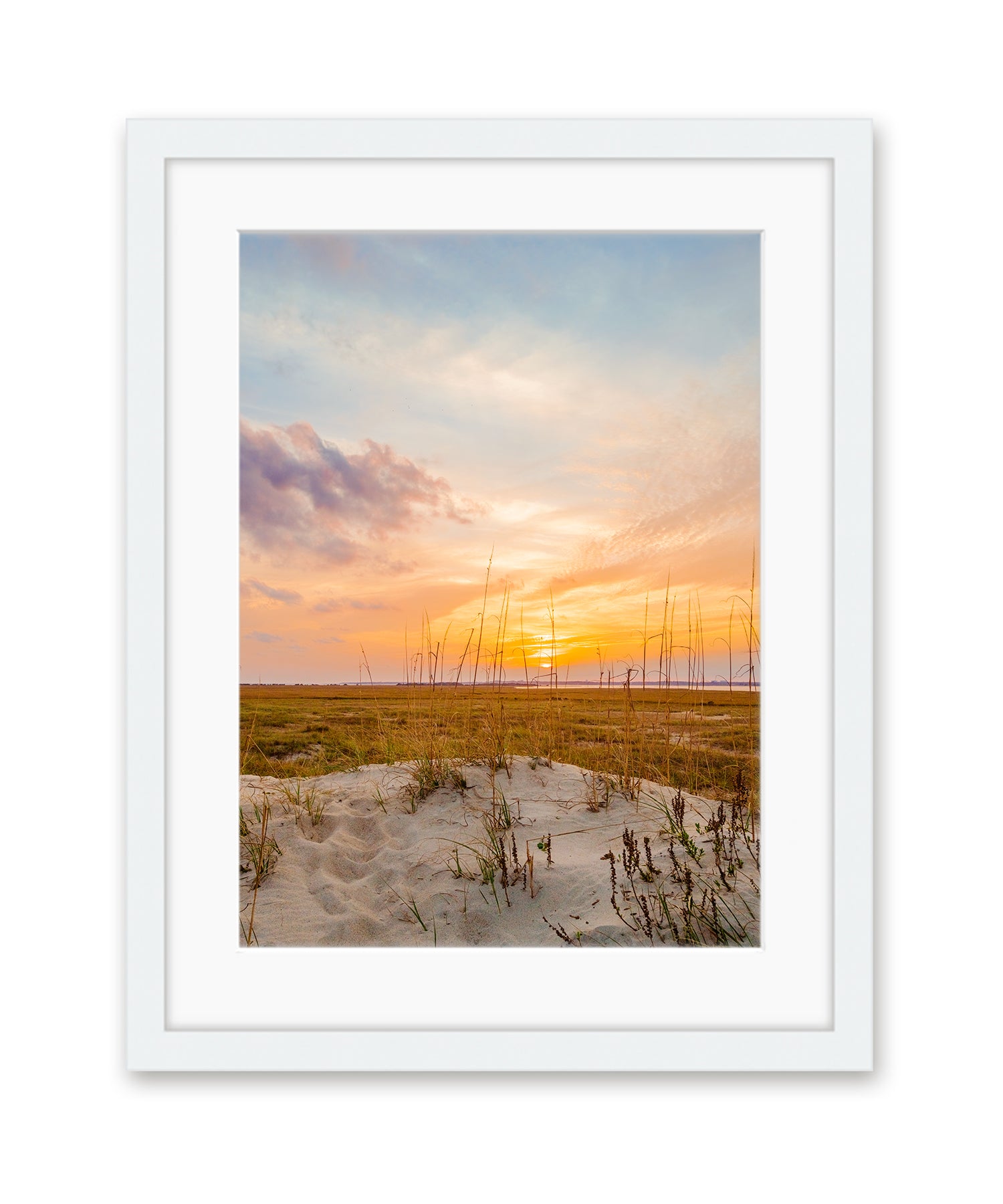 sunset sand dunes north carolina white frame