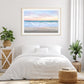 Bright Coastal Bedroom Decor, Blue Sunset Beach Photograph by Wright and Roam