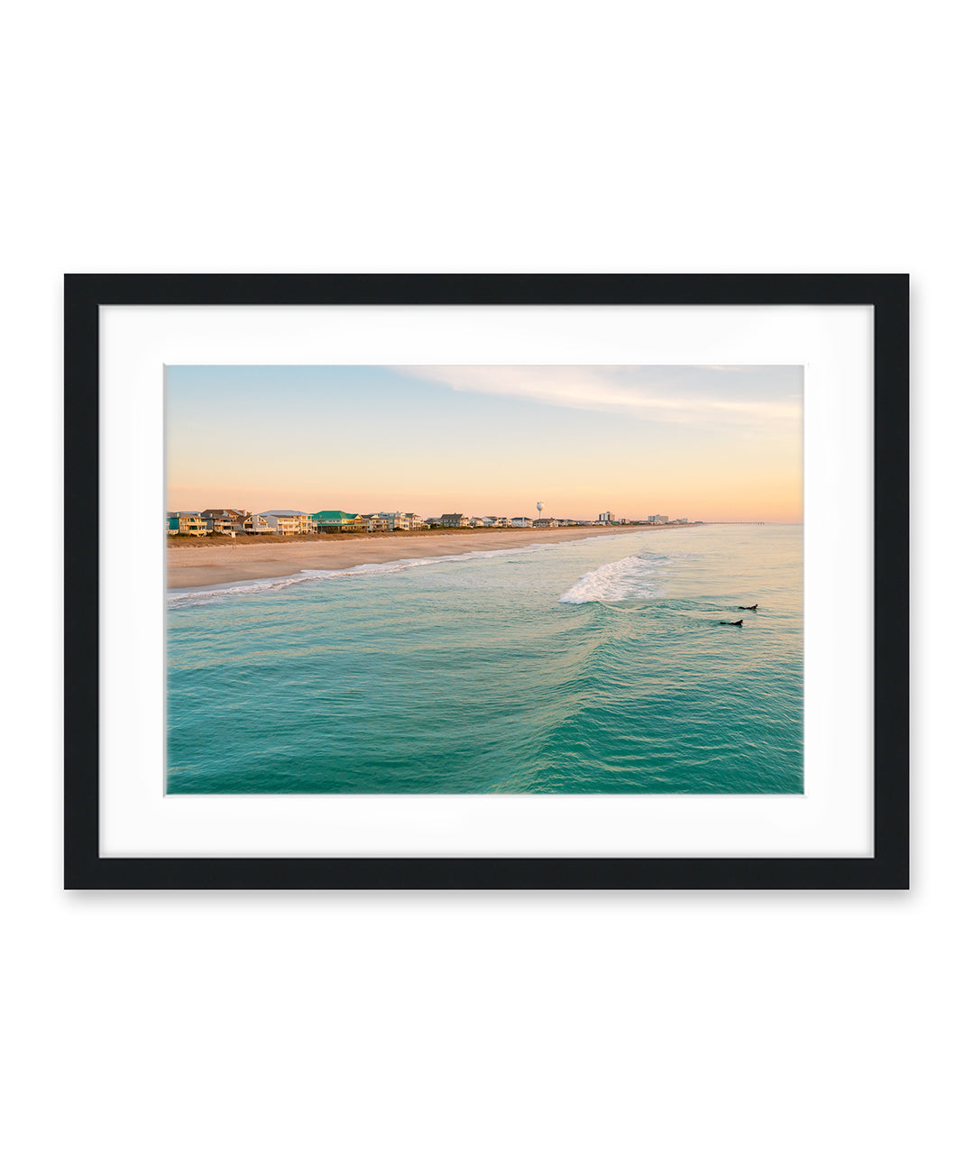 wrightsville beach aerial ocean photograph, black frame