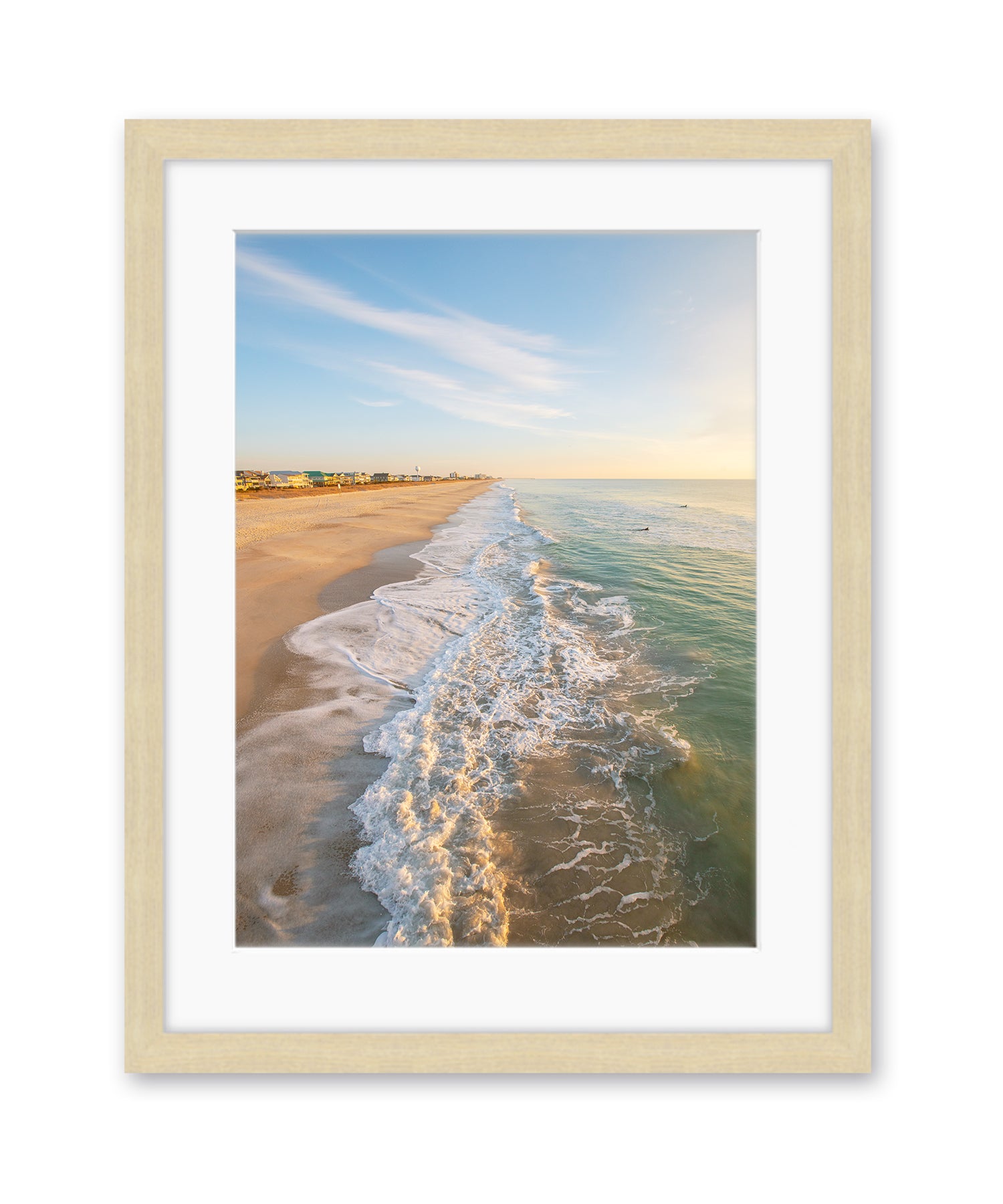 aerial wrightsville beach photograph, wood frame