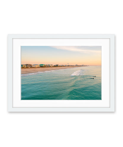 wrightsville beach aerial ocean photograph, white frame