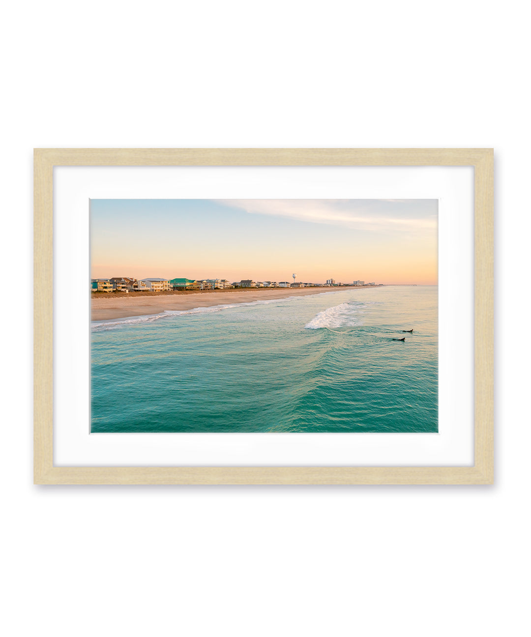 wrightsville beach aerial ocean photograph, wood frame