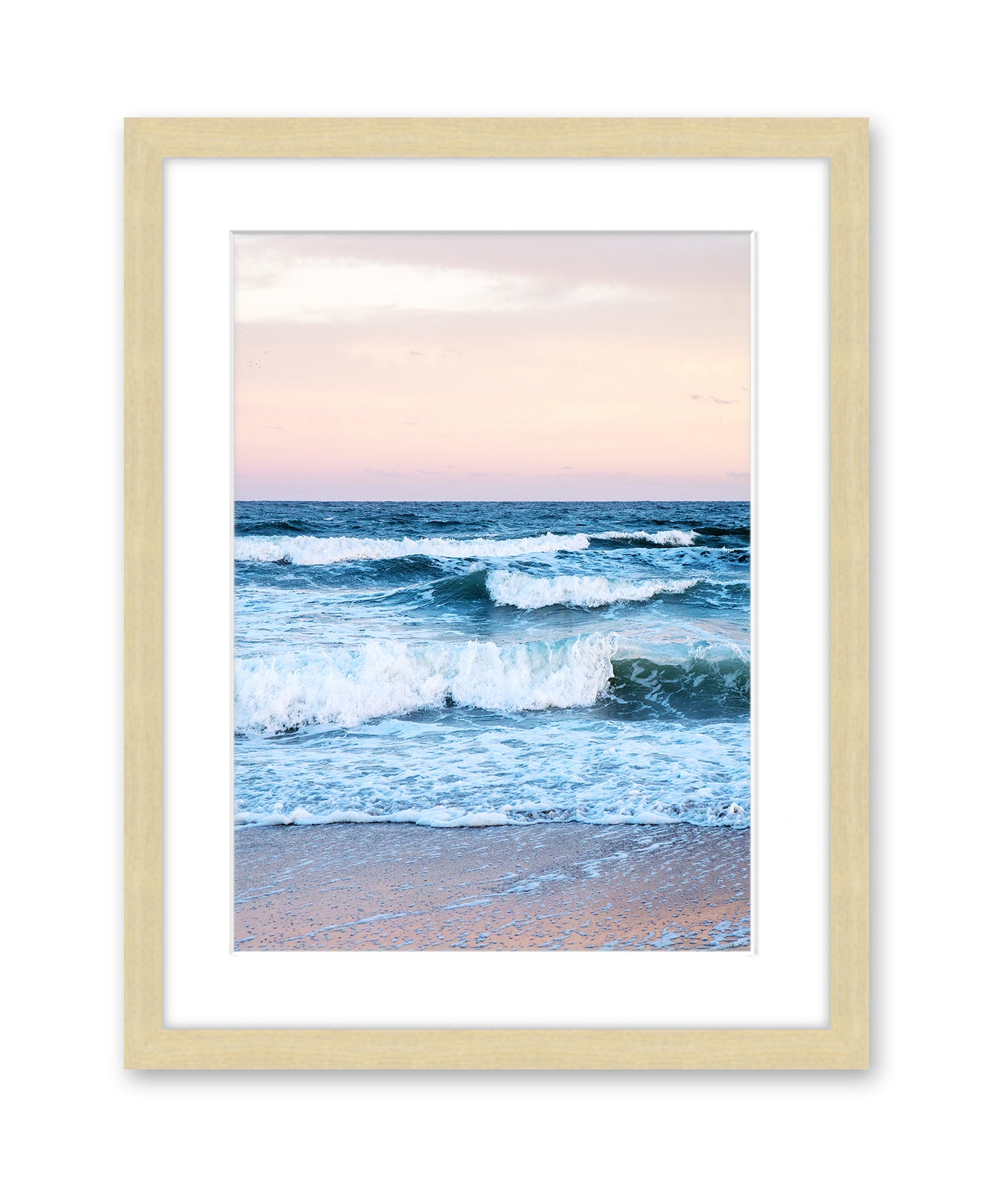 Sunset Blue Waves Wrightsville Beach Photograph, Natural Wood Frame, By Wright and Roam