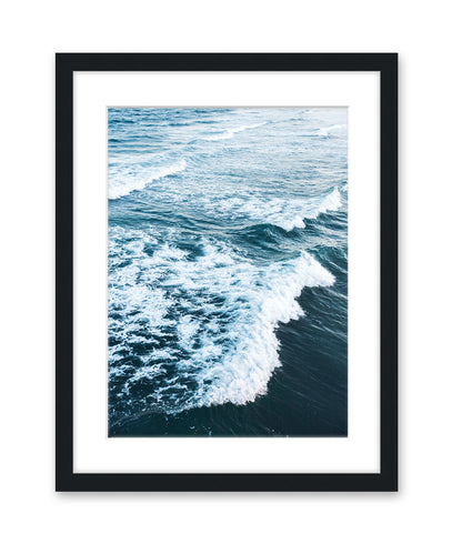 aerial photograph indigo blue ocean waves print, black frame by Wright and Roam