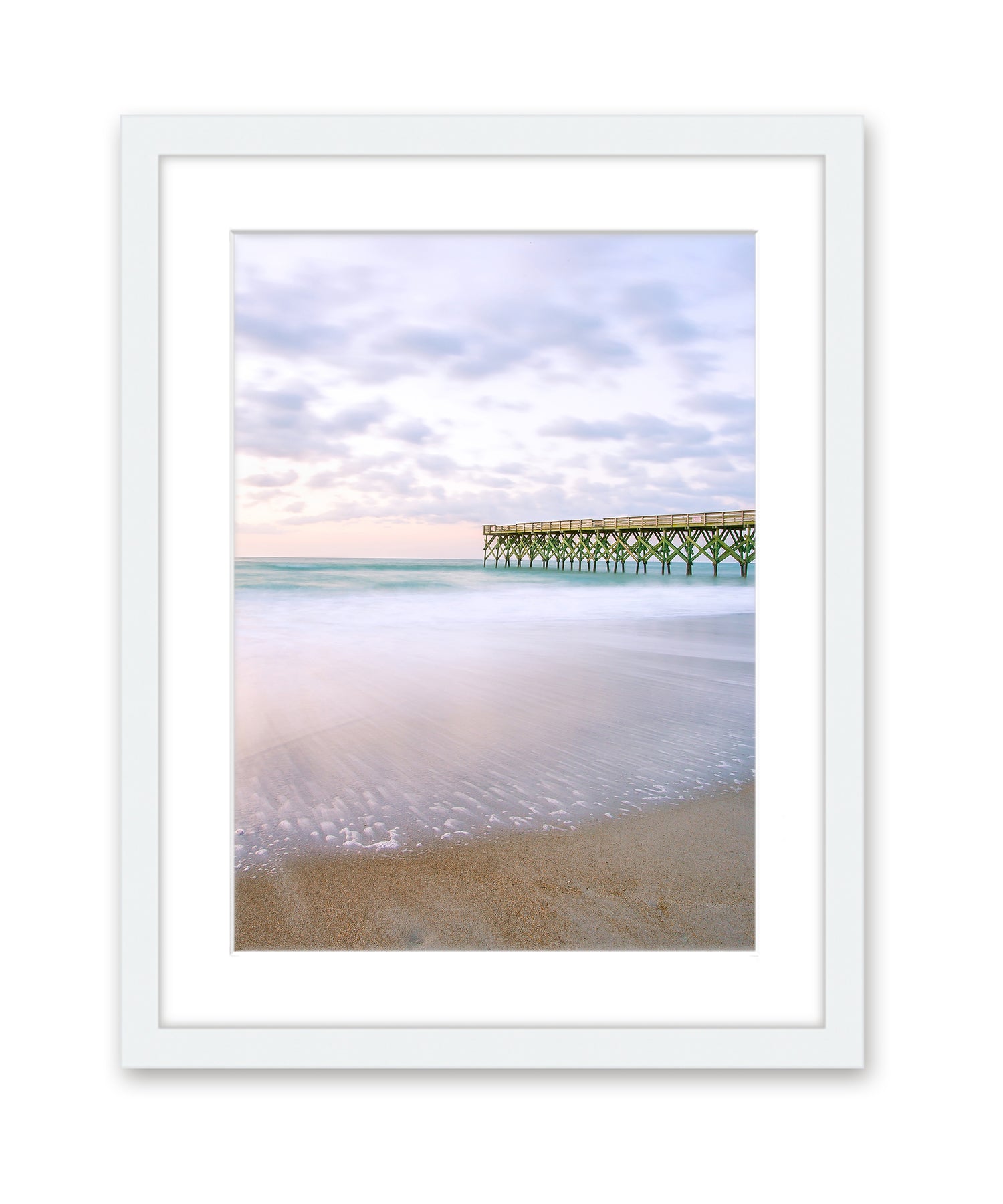 Light Purple Sunset Beach Print, White Frame, by Wright and Roam