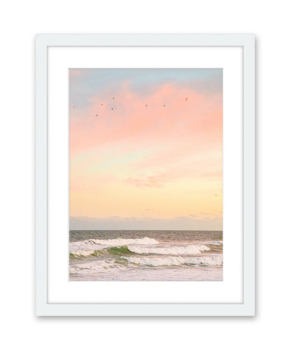 Pastel Warm Sunset Wrightsville Beach Photograph, White Frame by Wright and Roam