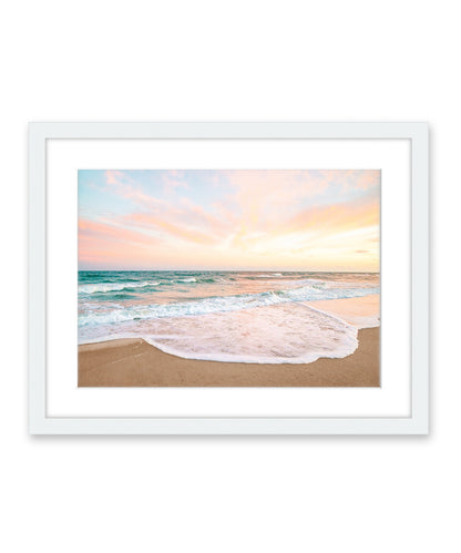 Pastel Colorful Sunset Wrightsville Beach Photograph, White Wood Frame by Wright and Roam