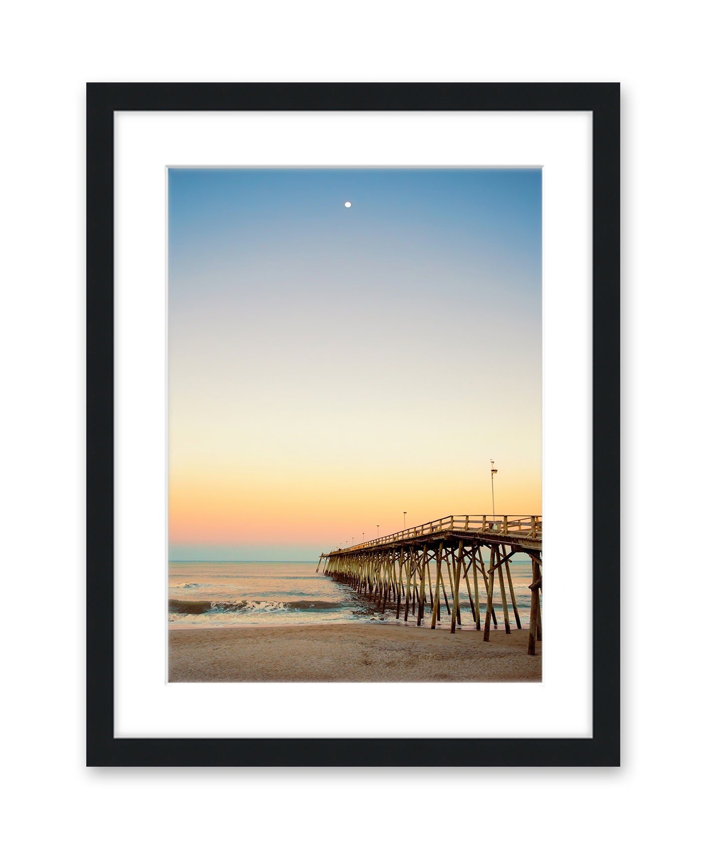 Kure Beach Pier, Warm Beach Sunset, Wright and Roam, Black Frame